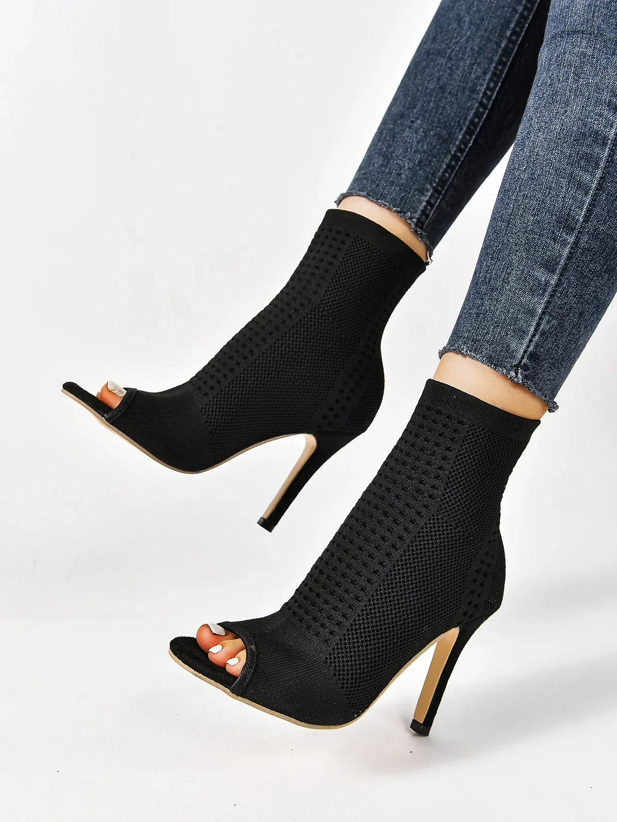 KissICON Fashion Ladies Peep Toe Stretch Fabric Knitting Ankle