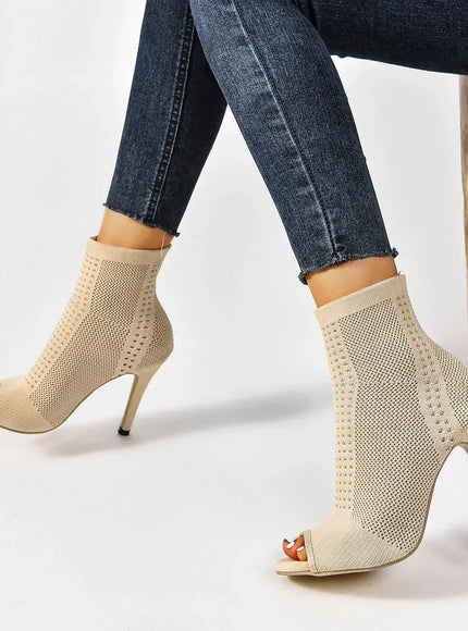 KissICON Fashion Ladies Peep Toe Stretch Fabric Knitting Ankle