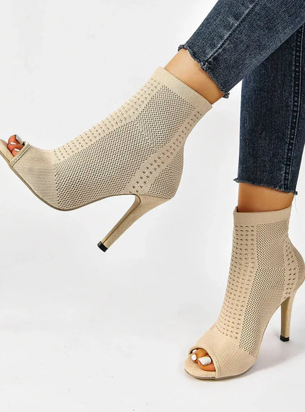 KissICON Fashion Ladies Peep Toe Stretch Fabric Knitting Ankle