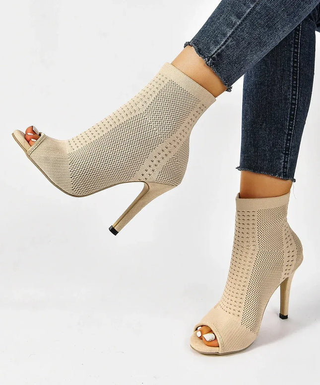 KissICON Fashion Ladies Peep Toe Stretch Fabric Knitting Ankle