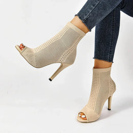 KissICON Fashion Ladies Peep Toe Stretch Fabric Knitting Ankle