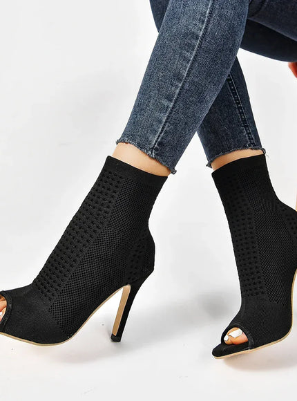 KissICON Fashion Ladies Peep Toe Stretch Fabric Knitting Ankle