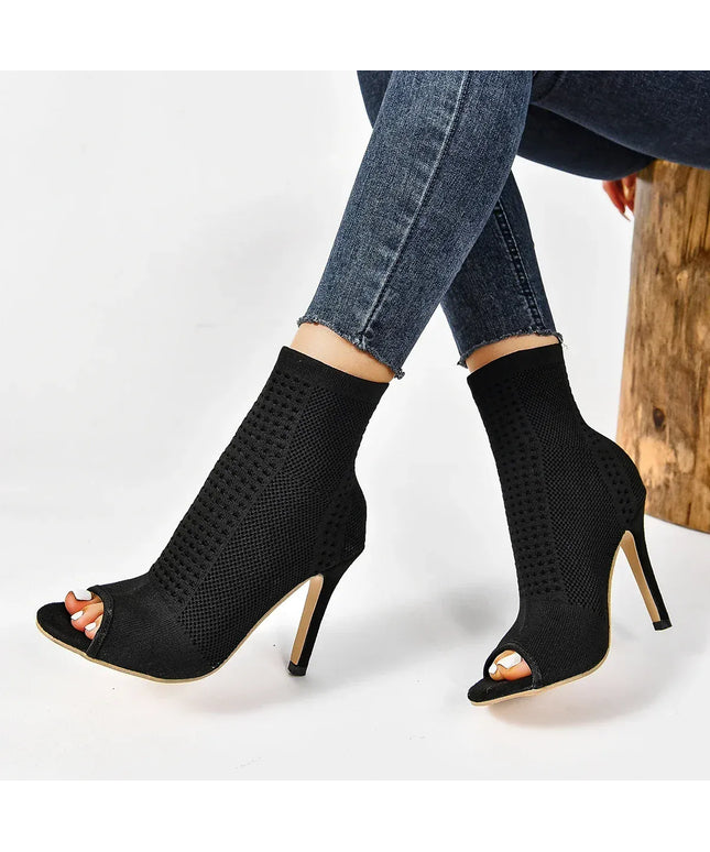KissICON Fashion Ladies Peep Toe Stretch Fabric Knitting Ankle
