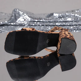 KissICON Fashion Leopard High Heel Sandals Women Ankle Buckle