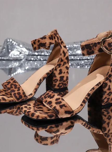 KissICON Fashion Leopard High Heel Sandals Women Ankle Buckle