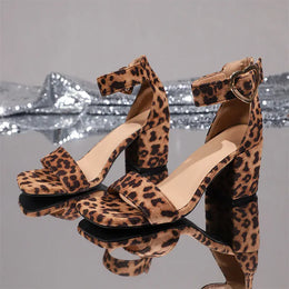 KissICON Fashion Leopard High Heel Sandals Women Ankle Buckle