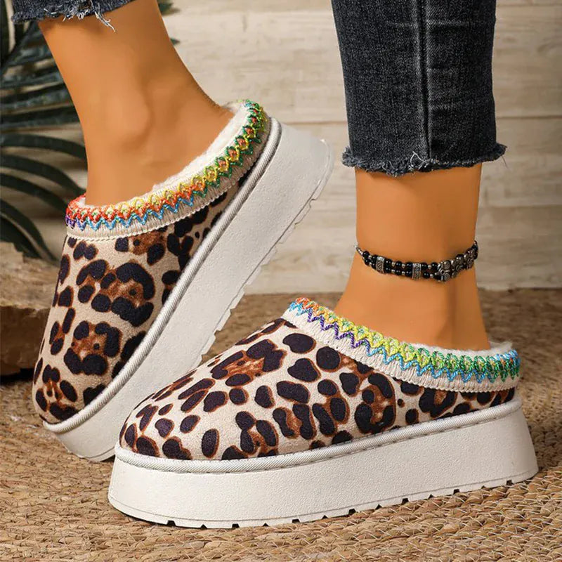 KissICON Fashion Leopard Print Cotton Slippers Women 2025 Winter