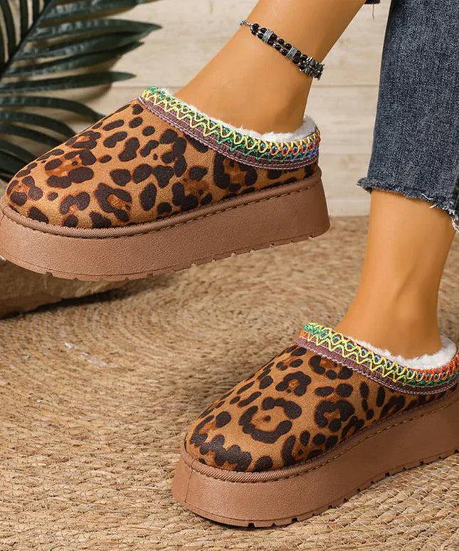 KissICON Fashion Leopard Print Cotton Slippers Women 2025 Winter