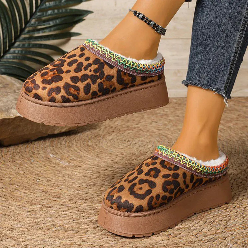 KissICON Fashion Leopard Print Cotton Slippers Women 2025 Winter