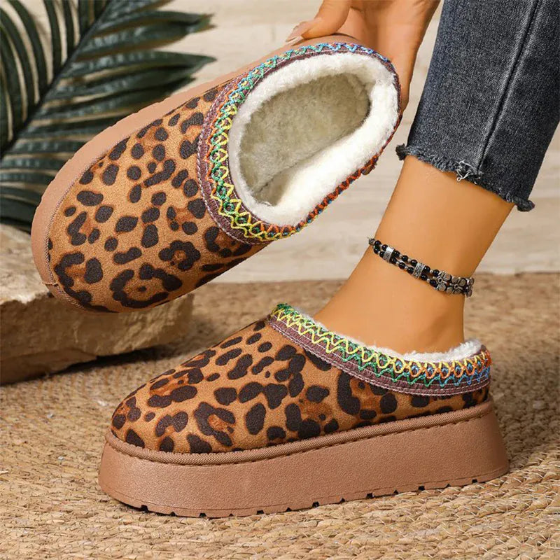 KissICON Fashion Leopard Print Cotton Slippers Women 2025 Winter