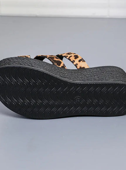 KissICON Fashion Leopard Wedges Sandals Women Plus Size Cross