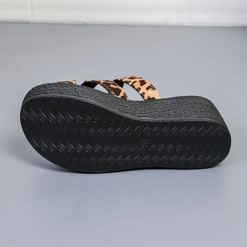 KissICON Fashion Leopard Wedges Sandals Women Plus Size Cross