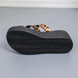 KissICON Fashion Leopard Wedges Sandals Women Plus Size Cross