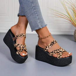 KissICON Fashion Leopard Wedges Sandals Women Plus Size Cross