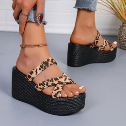 KissICON Fashion Leopard Wedges Sandals Women Plus Size Cross