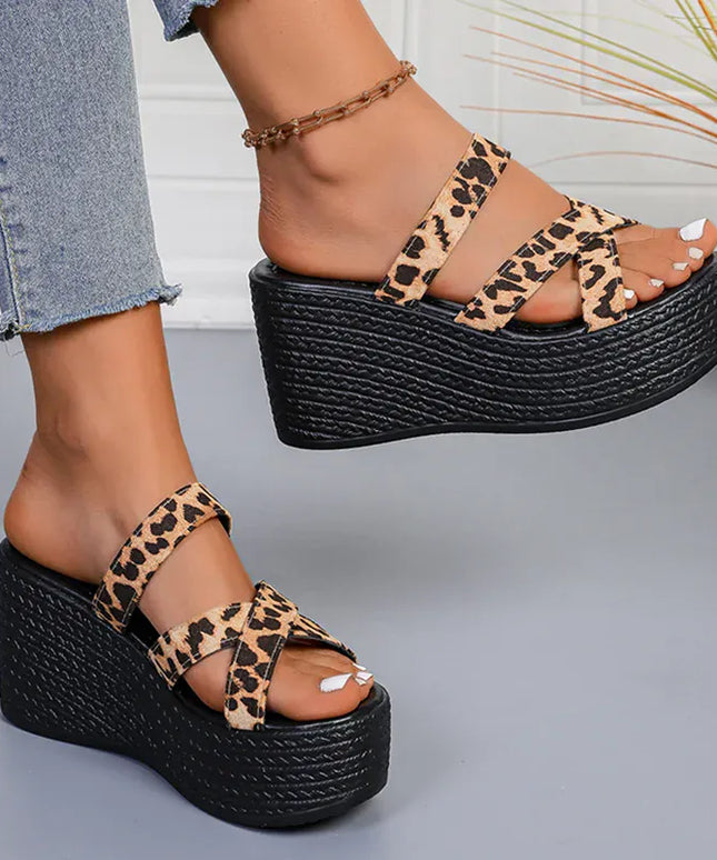 KissICON Fashion Leopard Wedges Sandals Women Plus Size Cross