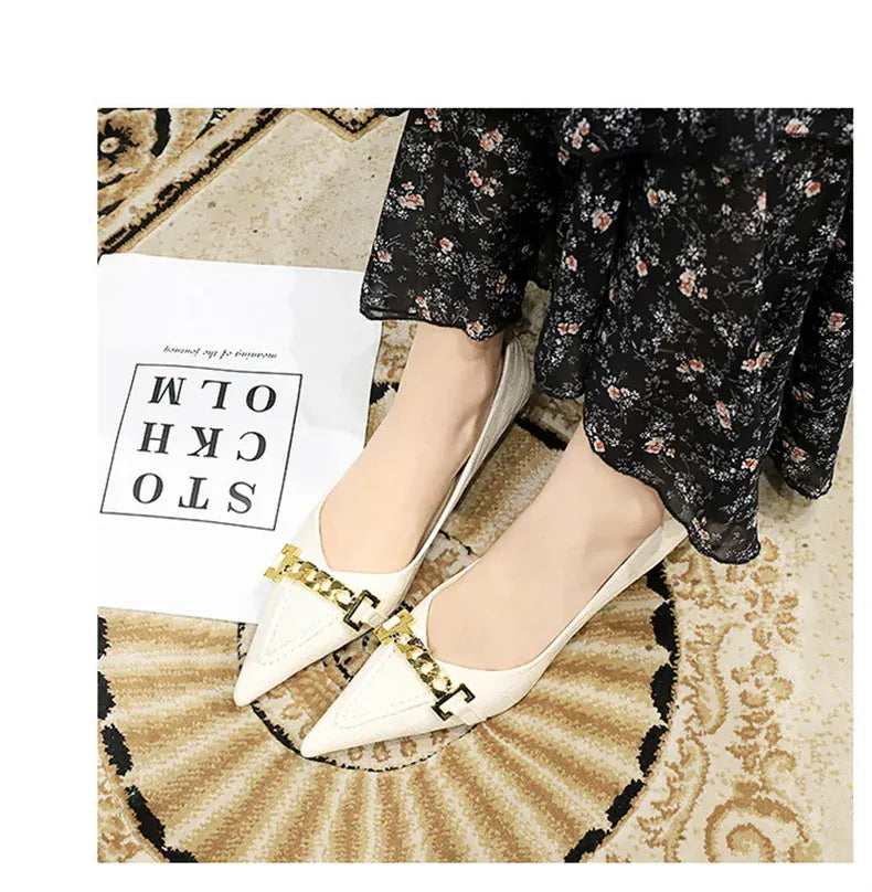 KissICON Fashion Metal Chain Decoration Women Pumps Shallow Mouth