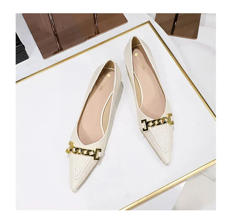 KissICON Fashion Metal Chain Decoration Women Pumps Shallow Mouth