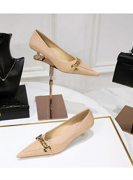 KissICON Fashion Metal Chain Decoration Women Pumps Shallow Mouth
