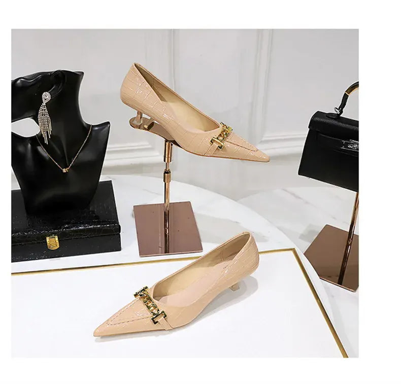 KissICON Fashion Metal Chain Decoration Women Pumps Shallow Mouth