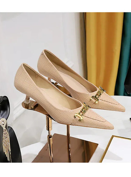 KissICON Fashion Metal Chain Decoration Women Pumps Shallow Mouth