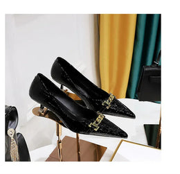 KissICON Fashion Metal Chain Decoration Women Pumps Shallow Mouth