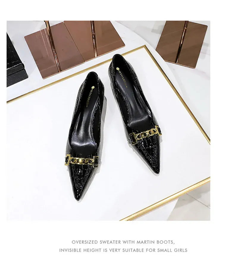 KissICON Fashion Metal Chain Decoration Women Pumps Shallow Mouth