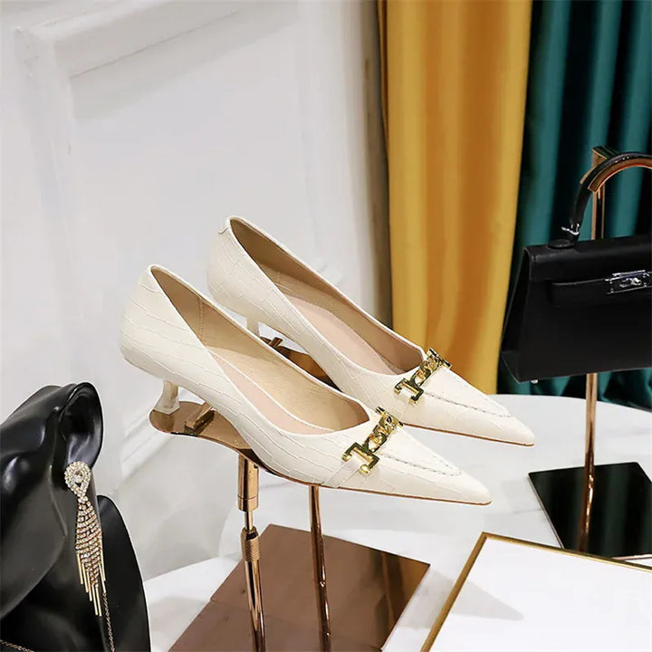 Fashion Metal Chain Decoration Women Pumps Shallow Mouth