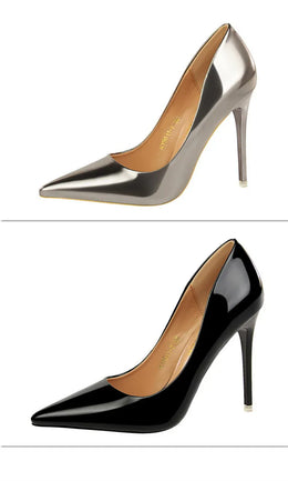 KissICON Fashion Metal Women Patent Leather Shallow Mouth Thin
