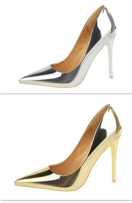KissICON Fashion Metal Women Patent Leather Shallow Mouth Thin