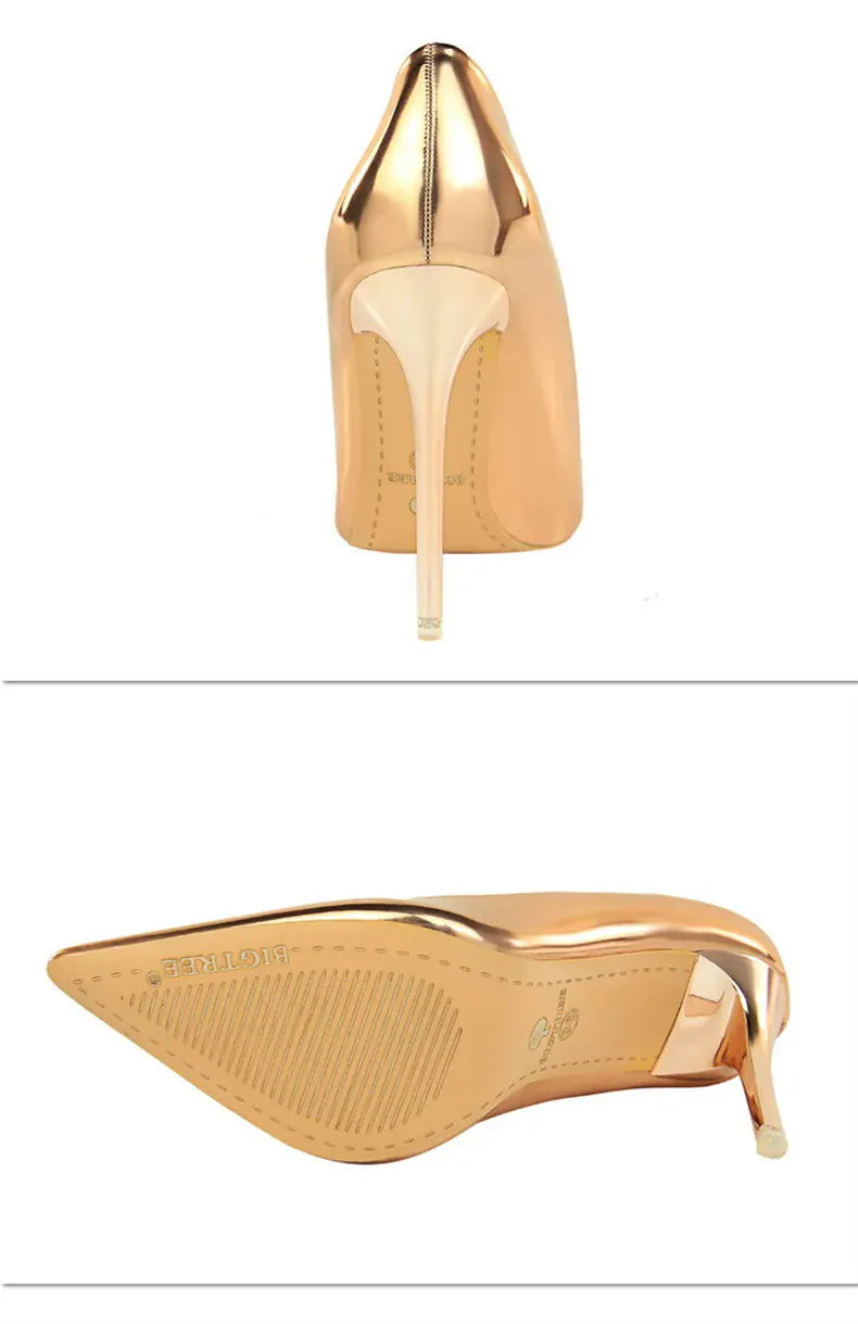 KissICON Fashion Metal Women Patent Leather Shallow Mouth Thin
