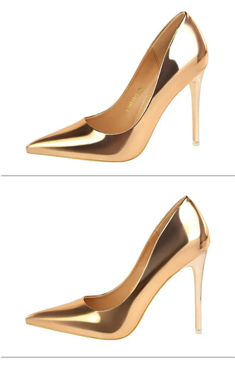 KissICON Fashion Metal Women Patent Leather Shallow Mouth Thin