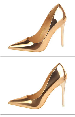 KissICON Fashion Metal Women Patent Leather Shallow Mouth Thin