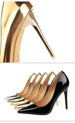 KissICON Fashion Metal Women Patent Leather Shallow Mouth Thin