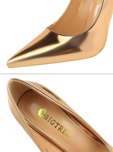 KissICON Fashion Metal Women Patent Leather Shallow Mouth Thin