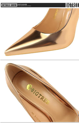 KissICON Fashion Metal Women Patent Leather Shallow Mouth Thin