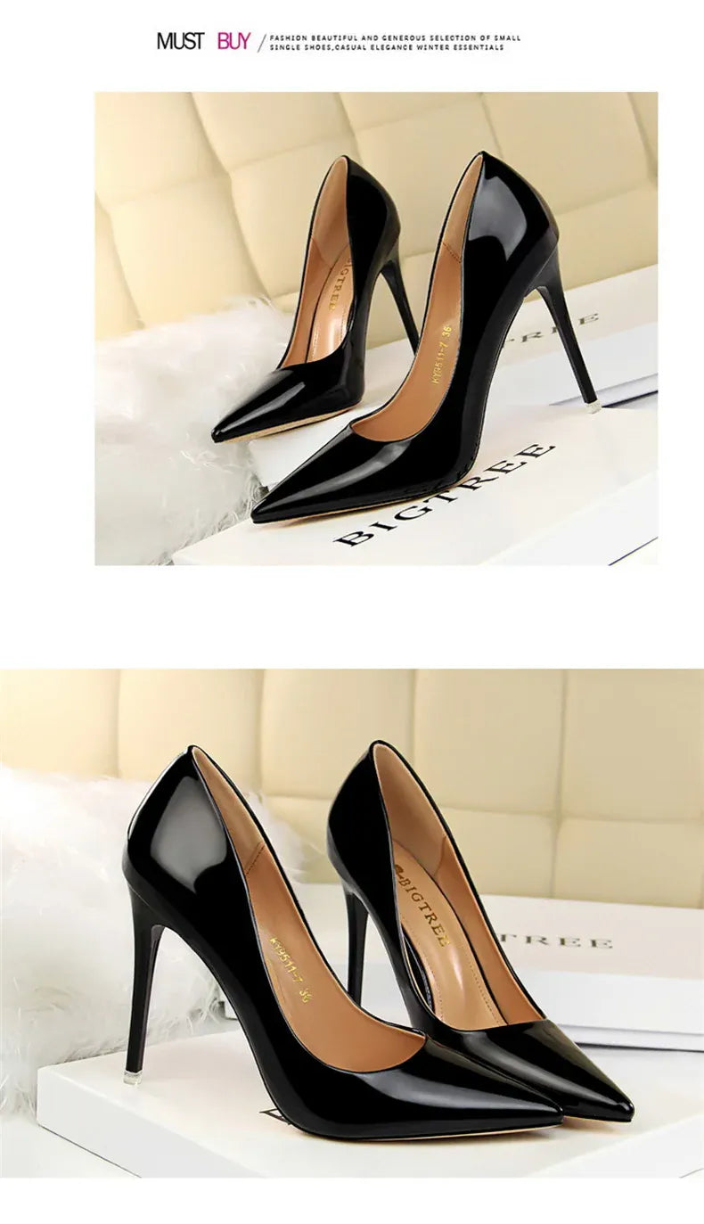 KissICON Fashion Metal Women Patent Leather Shallow Mouth Thin
