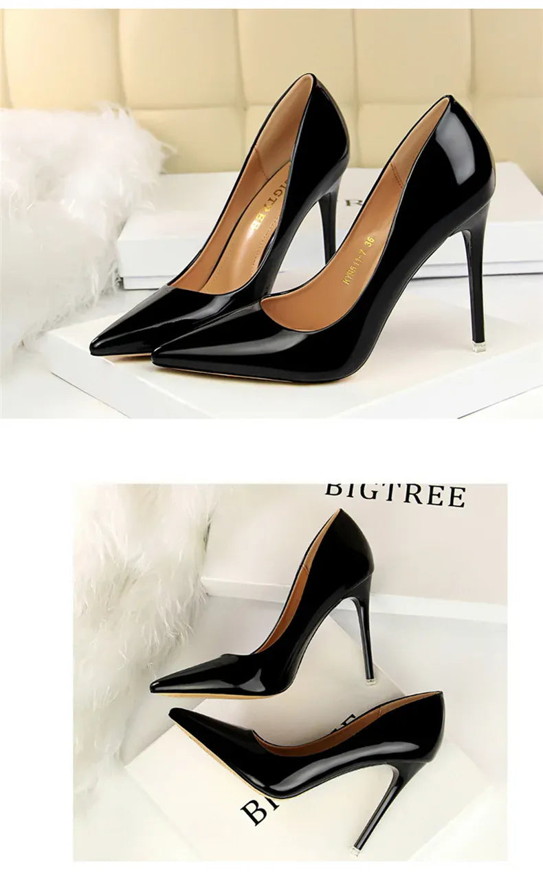 KissICON Fashion Metal Women Patent Leather Shallow Mouth Thin