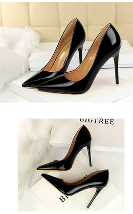 KissICON Fashion Metal Women Patent Leather Shallow Mouth Thin