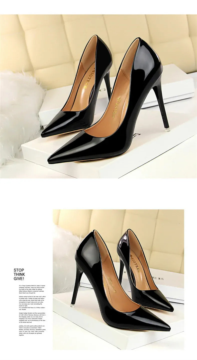 KissICON Fashion Metal Women Patent Leather Shallow Mouth Thin