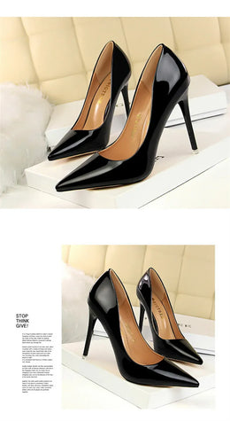 KissICON Fashion Metal Women Patent Leather Shallow Mouth Thin