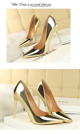 KissICON Fashion Metal Women Patent Leather Shallow Mouth Thin