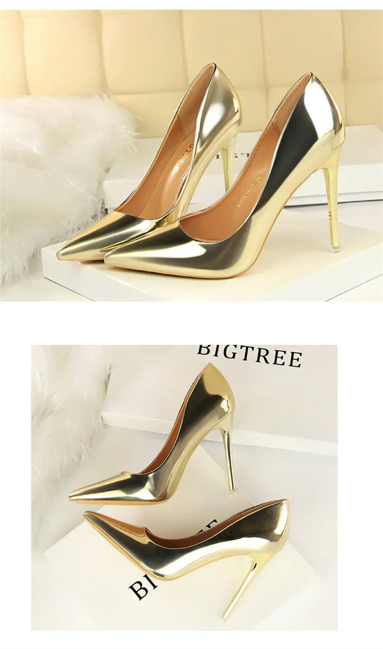 KissICON Fashion Metal Women Patent Leather Shallow Mouth Thin