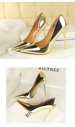 KissICON Fashion Metal Women Patent Leather Shallow Mouth Thin