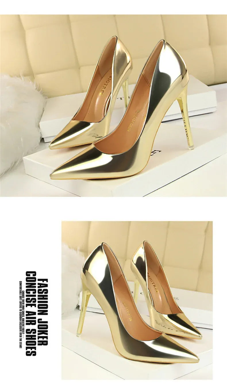 KissICON Fashion Metal Women Patent Leather Shallow Mouth Thin