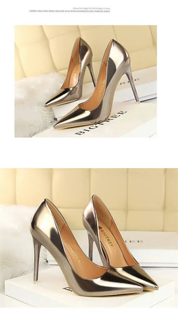 KissICON Fashion Metal Women Patent Leather Shallow Mouth Thin