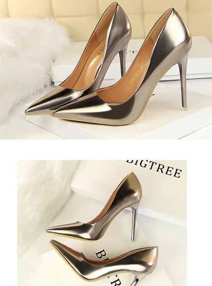 KissICON Fashion Metal Women Patent Leather Shallow Mouth Thin