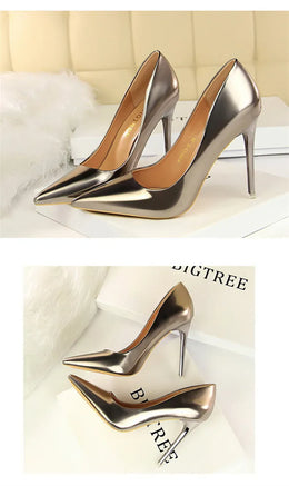 KissICON Fashion Metal Women Patent Leather Shallow Mouth Thin