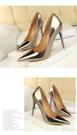 KissICON Fashion Metal Women Patent Leather Shallow Mouth Thin