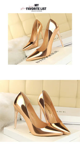 KissICON Fashion Metal Women Patent Leather Shallow Mouth Thin